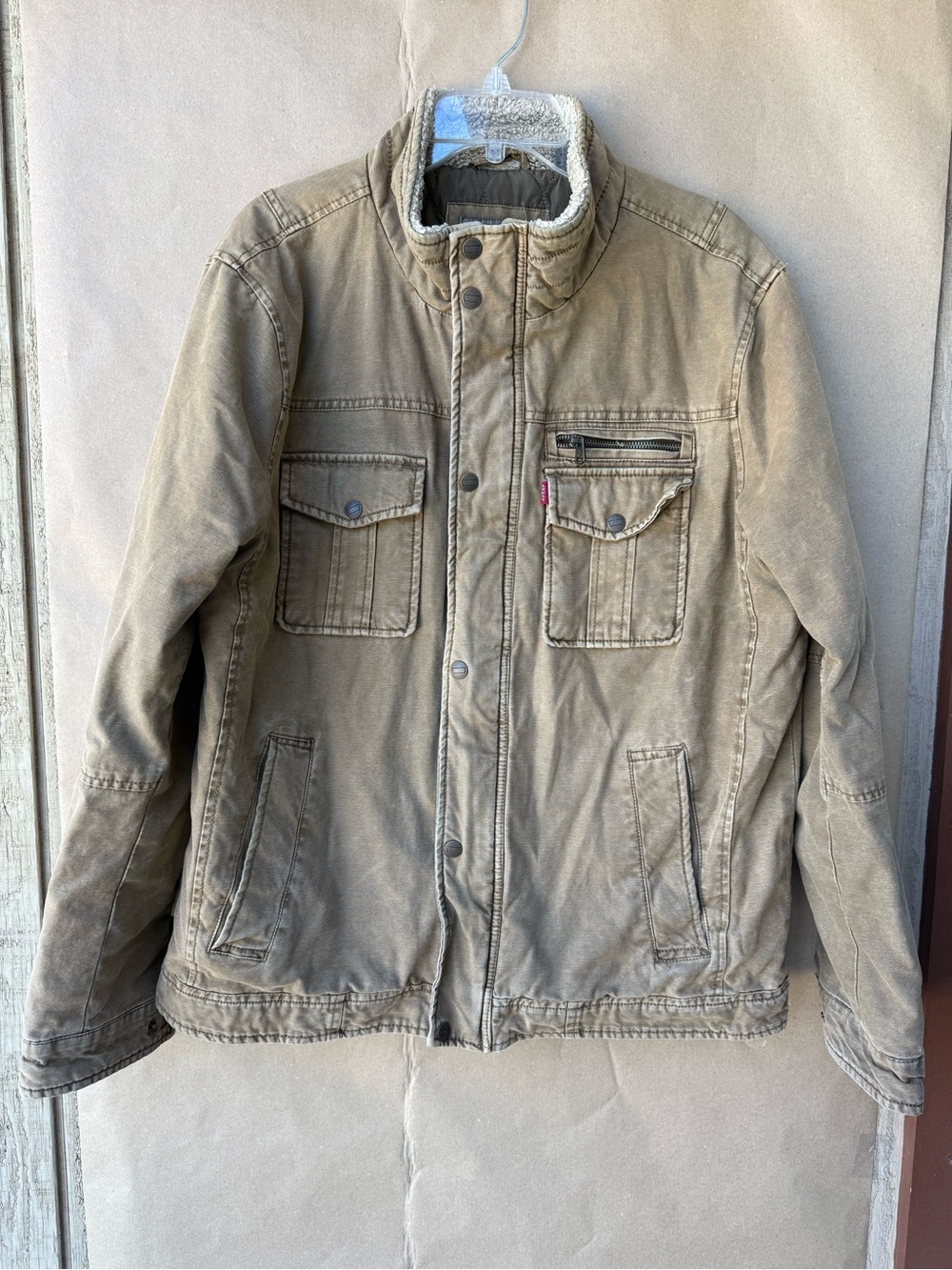 Levi's Men's Tan Canvas Jacket with Sherpa Collar